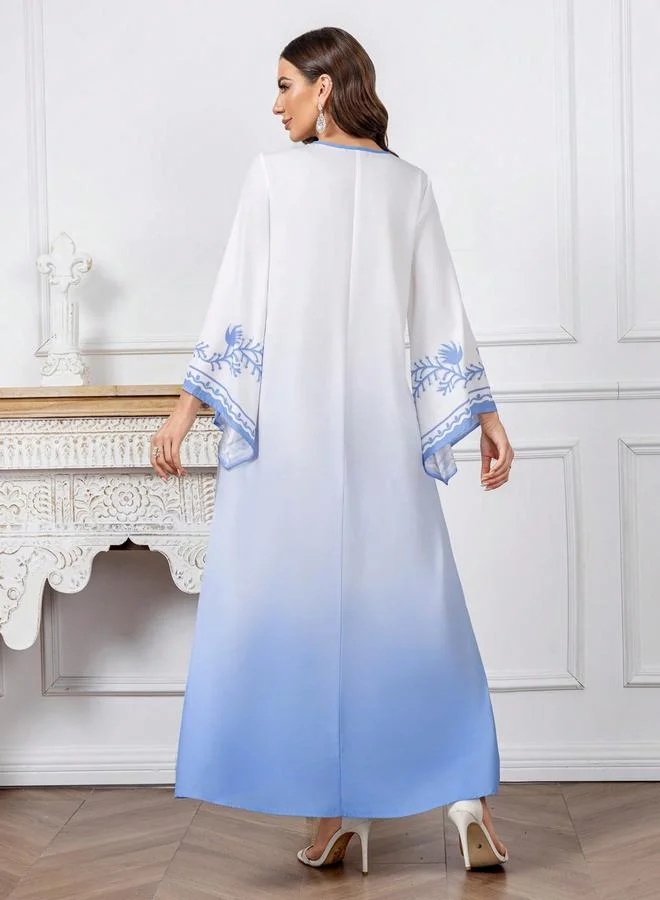 Take Two Women Blue Printed Bell Sleeve A-Line Jalabiya
